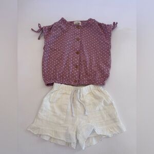 Purple Polka Dot Top and White Shorts Set